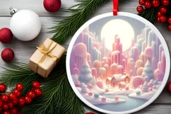 Winter Scene Digital Painting Round Ornament Sublimation PNG Product Image 2