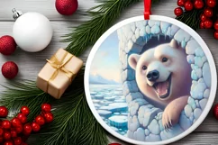 Bear in Icy Wall Round Ornament Sublimation PNG Product Image 1