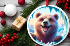 Bear in Icy Wall Round Ornament Sublimation PNG Product Image 1