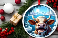 Cow in Melting Ice Wall Round Ornament Sublimation PNG Product Image 2