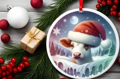 Winter Scene Cow Portrait Round Ornament Sublimation PNG Product Image 2