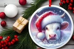 Winter Scene Cow Portrait Round Ornament Sublimation PNG Product Image 2