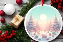 Winter Scene Digital Painting Round Ornament Sublimation Product Image 2