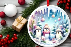 Winter Scene with Penguins Christmas Ornament Sublimation Product Image 2