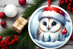 Winter Scene Owl Portrait Round Ornament Sublimation PNG Product Image 1
