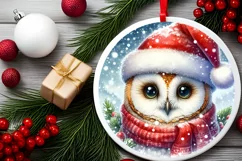 Winter Scene Owl Portrait Round Ornament Sublimation PNG Product Image 2