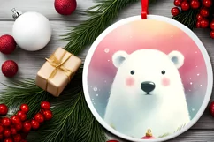 Polar Bear Round Ornament Sublimation PNG Product Image 2