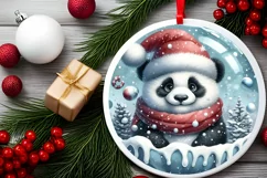 Winter Scene Panda Portrait Round Ornament Sublimation PNG Product Image 1