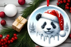 Winter Scene Panda Portrait Round Ornament Sublimation PNG Product Image 2