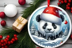 Winter Scene Panda Portrait Round Ornament Sublimation PNG Product Image 1