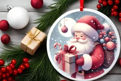 Colorful Christmas Santa Round Ornament Sublimation PNG Product Image 2