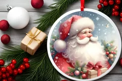 Colorful Christmas Santa Round Ornament Sublimation PNG Product Image 2