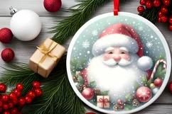 Colorful Christmas Santa Round Ornament Sublimation PNG Product Image 2