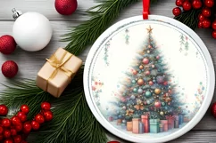 Christmas Tree Round Ornament Sublimation PNG Product Image 2