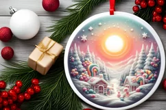 Detailed Winter Scene Digital Painting Round Ornament Product Image 2