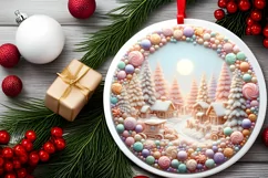 Detailed Winter Scene Digital Painting Round Ornament Product Image 2