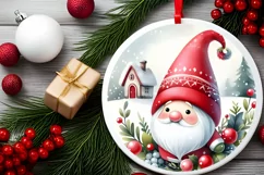Watercolor Gnome Christmas Ornament PNG Product Image 2