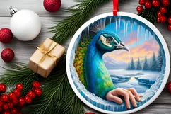 Peacock in Icy Wall Round Ornament Sublimation PNG Product Image 2