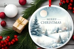 Merry Christmas Winter Scene Ornament Sublimation PNG Product Image 2