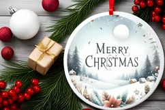 Merry Christmas Winter Scene Ornament Sublimation PNG Product Image 2