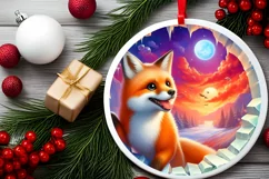 Fox in Icy Wall Round Ornament Sublimation PNG Product Image 1
