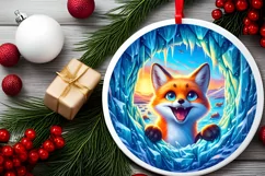 Icy Wall Fox Round Ornament Sublimation PNG Product Image 1