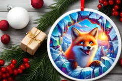Fox in Icy Wall Round Ornament Sublimation PNG Product Image 2