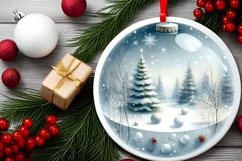 3D Winter Scene Watercolor Ornament Sublimation PNG Product Image 2