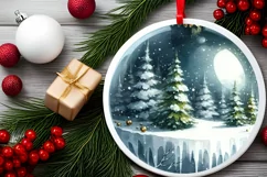 3D Winter Scene Watercolor Ornament Sublimation PNG Product Image 1