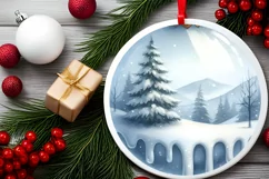 3D Winter Scene Watercolor Ornament Sublimation PNG Product Image 2