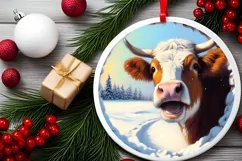 Snow Made Wall Cow Round Ornament Sublimation PNG Product Image 2