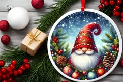 Colorful Watercolor Christmas Gnome Round Sticker Ornament Product Image 1
