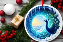 Peacock in Icy Wall Round Ornament Sublimation PNG Product Image 2