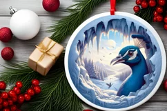 Icy Wall Peacock Round Ornament Sublimation PNG Product Image 2