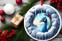 Icy Wall Peacock Round Ornament Sublimation PNG Product Image 2