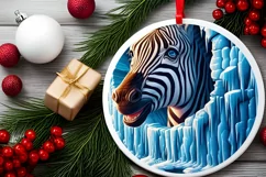 Zebra in Melting Ice Wall Round Ornament Sublimation PNG Product Image 1