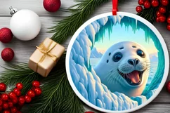 Seal in Melting Ice Wall Round Ornament Sublimation PNG Product Image 1
