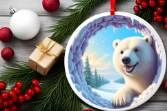 Icy Wall Polar Bear Winter Round Sticker Ornament Product Image 2