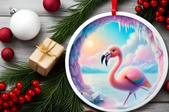 Icy Wall Flamingo Winter Round Sticker Ornament Product Image 2