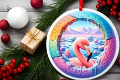 Icy Wall Flamingo Winter Round Sticker Ornament Product Image 2