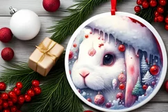 Watercolor Christmas Bunny Santa Hat Round Sticker Product Image 2