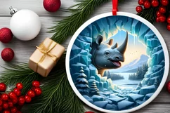 Icy Wall Rhino Winter Round Sticker Ornament Product Image 1
