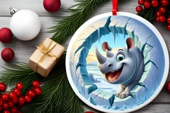 Icy Wall Rhino Winter Round Sticker Ornament Product Image 2