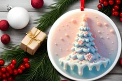 Pastel Tree Christmas Ornament Sublimation PNG Product Image 2