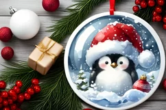 Christmas Penguin Portrait Santa Hat Sublimation PNG Product Image 2