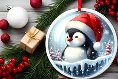 Christmas Penguin Portrait Santa Hat Sublimation PNG Product Image 2