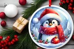 Winter Penguin Christmas Ornament Sublimation PNG Product Image 1