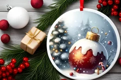 Winter Scene with Sleigh Round Christmas Ornament Product Image 2