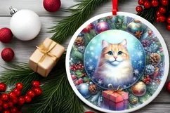 Watercolor Cat Christmas Sublimation PNG Product Image 1