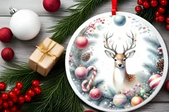 Colorful Reindeer Christmas Ornament Sublimation PNG Product Image 2